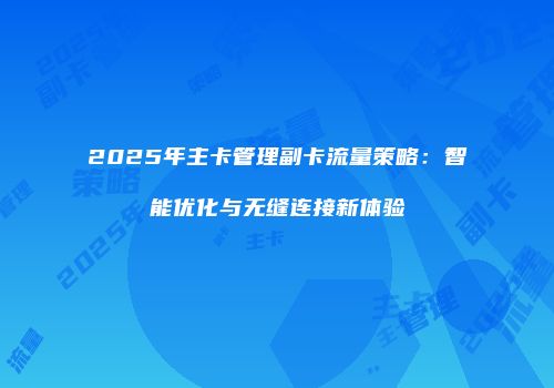 2025年主卡管理副卡流量策略：智能优化与无缝连接新体验
