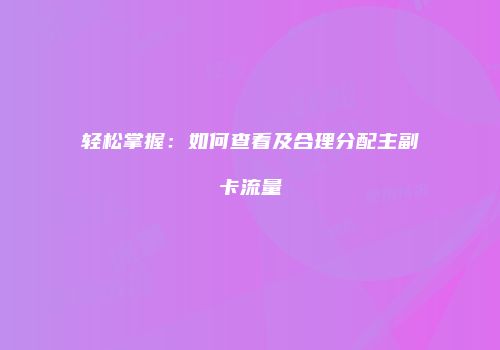 轻松掌握：如何查看及合理分配主副卡流量