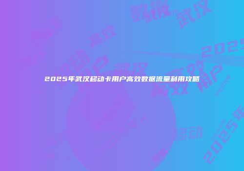 2025年武汉移动卡用户高效数据流量利用攻略