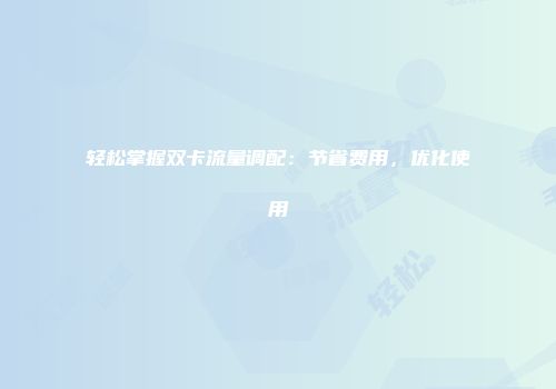 轻松掌握双卡流量调配：节省费用，优化使用