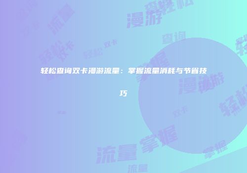 轻松查询双卡漫游流量：掌握流量消耗与节省技巧