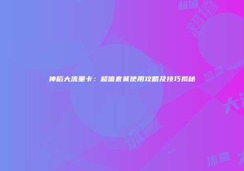神稻大流量卡：超值套餐使用攻略及技巧揭秘