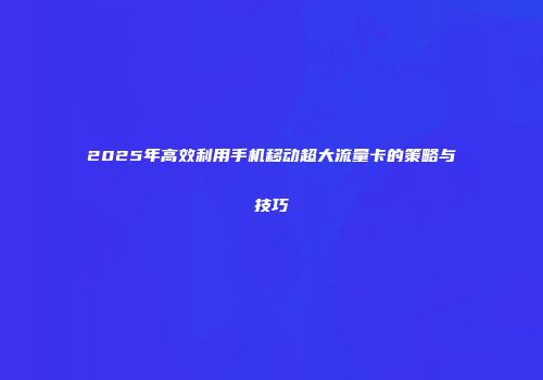 2025年高效利用手机移动超大流量卡的策略与技巧