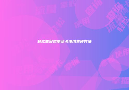 轻松掌握流量副卡使用查询方法
