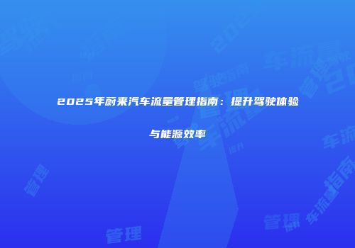 2025年蔚来汽车流量管理指南：提升驾驶体验与能源效率