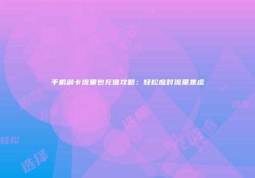 手机副卡流量包充值攻略：轻松应对流量焦虑