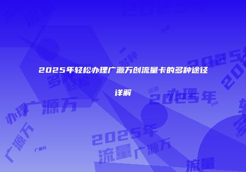 2025年轻松办理广源万创流量卡的多种途径详解