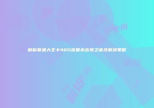 解析联通大王卡40G流量未出现之谜及解决策略