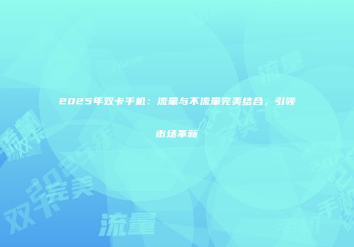 2025年双卡手机：流量与不流量完美结合，引领市场革新