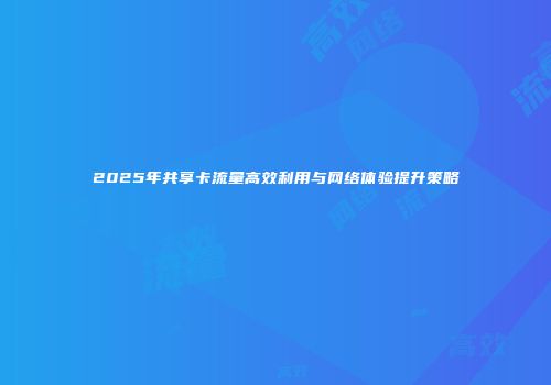 2025年共享卡流量高效利用与网络体验提升策略