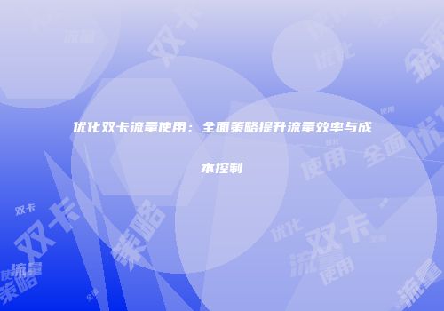 优化双卡流量使用：全面策略提升流量效率与成本控制