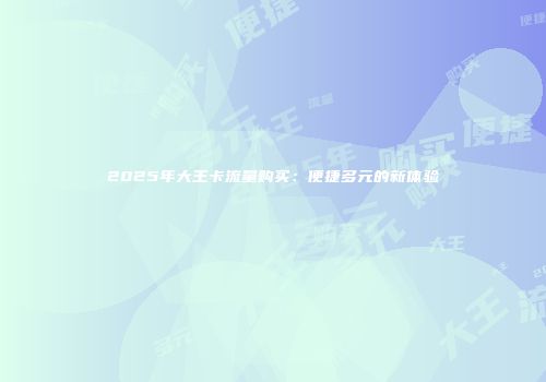 2025年大王卡流量购买：便捷多元的新体验