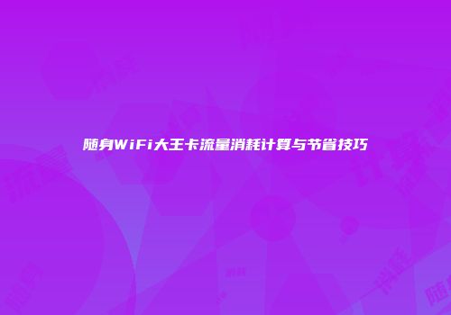 随身WiFi大王卡流量消耗计算与节省技巧