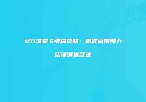 双11流量卡引爆攻略：精准营销助力店铺销售奇迹