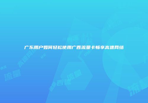 广东用户如何轻松使用广西流量卡畅享高速网络