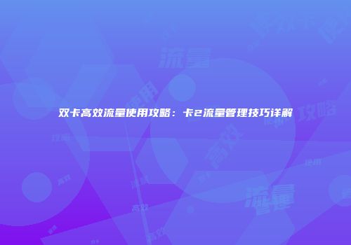 双卡高效流量使用攻略：卡2流量管理技巧详解