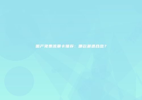 国产免费流量卡推荐：哪款最适合您？