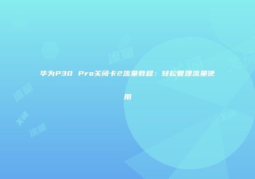 华为P30 Pro关闭卡2流量教程：轻松管理流量使用