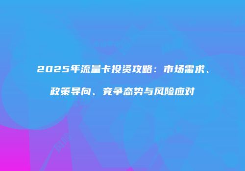 2025年流量卡投资攻略：市场需求、政策导向、竞争态势与风险应对