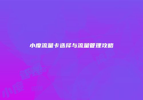 小度流量卡选择与流量管理攻略