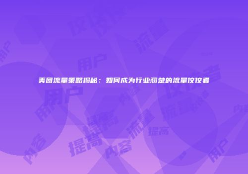 美团流量策略揭秘：如何成为行业翘楚的流量佼佼者
