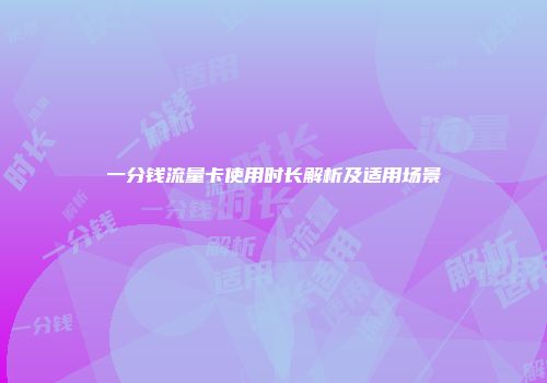 一分钱流量卡使用时长解析及适用场景