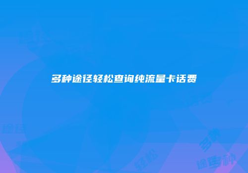 多种途径轻松查询纯流量卡话费