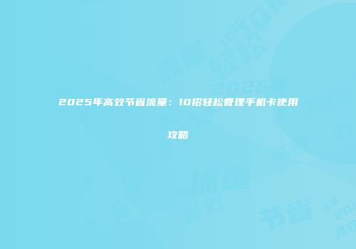 2025年高效节省流量：10招轻松管理手机卡使用攻略