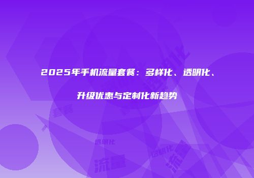 2025年手机流量套餐：多样化、透明化、升级优惠与定制化新趋势