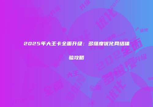 2025年大王卡全面升级：多维度优化网络体验攻略