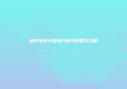 迪拜电话卡流量开通与调整全攻略