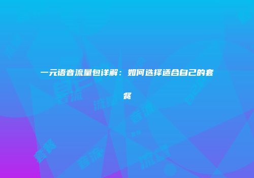 一元语音流量包详解：如何选择适合自己的套餐