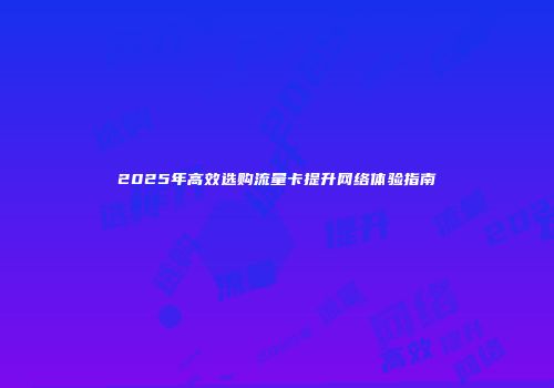 2025年高效选购流量卡提升网络体验指南