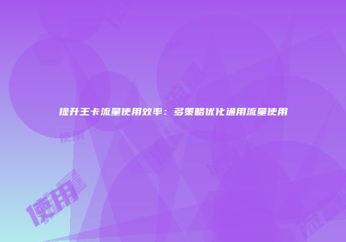 提升王卡流量使用效率：多策略优化通用流量使用