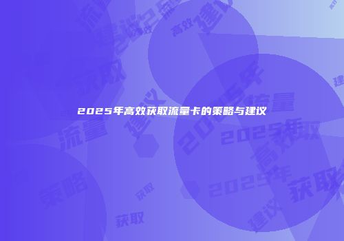 2025年高效获取流量卡的策略与建议