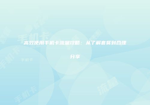 高效使用手机卡流量攻略：从了解套餐到合理分享