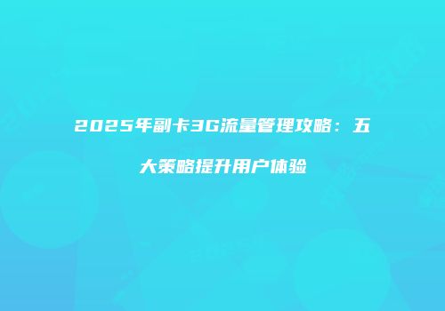 2025年副卡3G流量管理攻略：五大策略提升用户体验