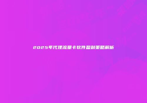 2025年代理流量卡软件盈利策略解析
