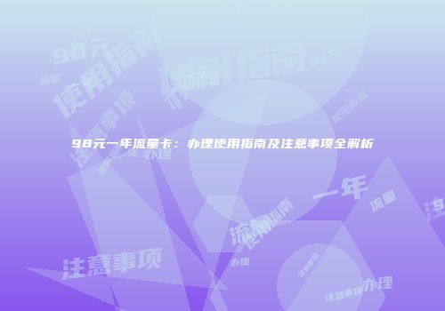 98元一年流量卡：办理使用指南及注意事项全解析