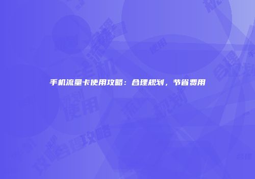 手机流量卡使用攻略：合理规划，节省费用