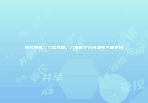 家长指南：多措并举，合理管控小孩副卡流量使用