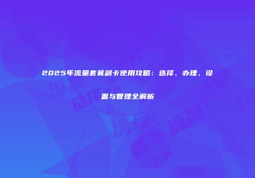 2025年流量套餐副卡使用攻略：选择、办理、设置与管理全解析