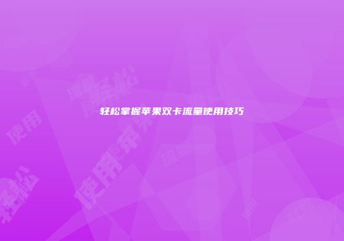 轻松掌握苹果双卡流量使用技巧