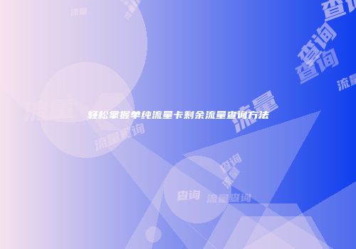 轻松掌握单纯流量卡剩余流量查询方法