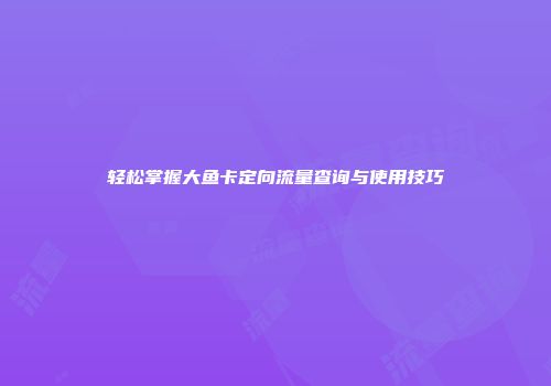 轻松掌握大鱼卡定向流量查询与使用技巧