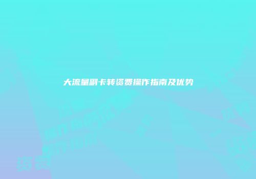 大流量副卡转资费操作指南及优势