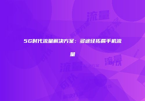 5G时代流量解决方案：多途径拓展手机流量