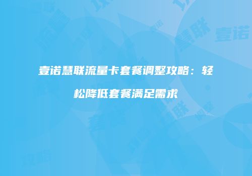 壹诺慧联流量卡套餐调整攻略：轻松降低套餐满足需求