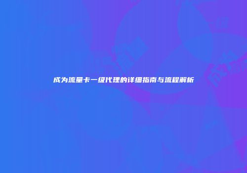 成为流量卡一级代理的详细指南与流程解析