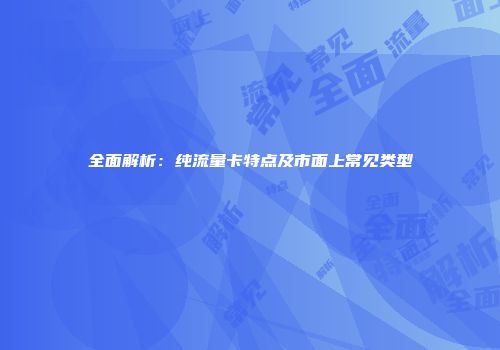 全面解析：纯流量卡特点及市面上常见类型